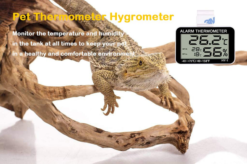 LXSZRPH Reptile Thermometer Hygrometer with High Low Temperature Alarm Digital Temperature Humidity Meter Gauge with Hook for Reptile Tanks, Terrariums, Vivariums, Black 1Pack - PawsPlanet Australia