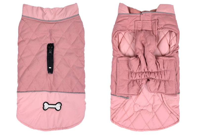 Cozy Winter Dog Jacket Vest Warm Dog Coats Reversible Clothes Pleat cotton With Harness Hole for Small Medium Large Dogs - Pink - XXL XX-Large (Length: 49cm) - PawsPlanet Australia