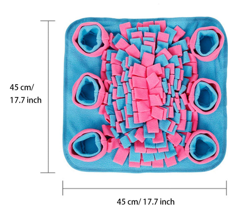 [Australia] - TabEnter Machine Washable Pet Snuffle Mat, Collect Play, Train Sniffing, Slow Feed Function in 1, for Dogs, Cats and Other Small and Medium Sized Pets (L: 17.7 in W: 17.7 in) (Blue and Pink) 