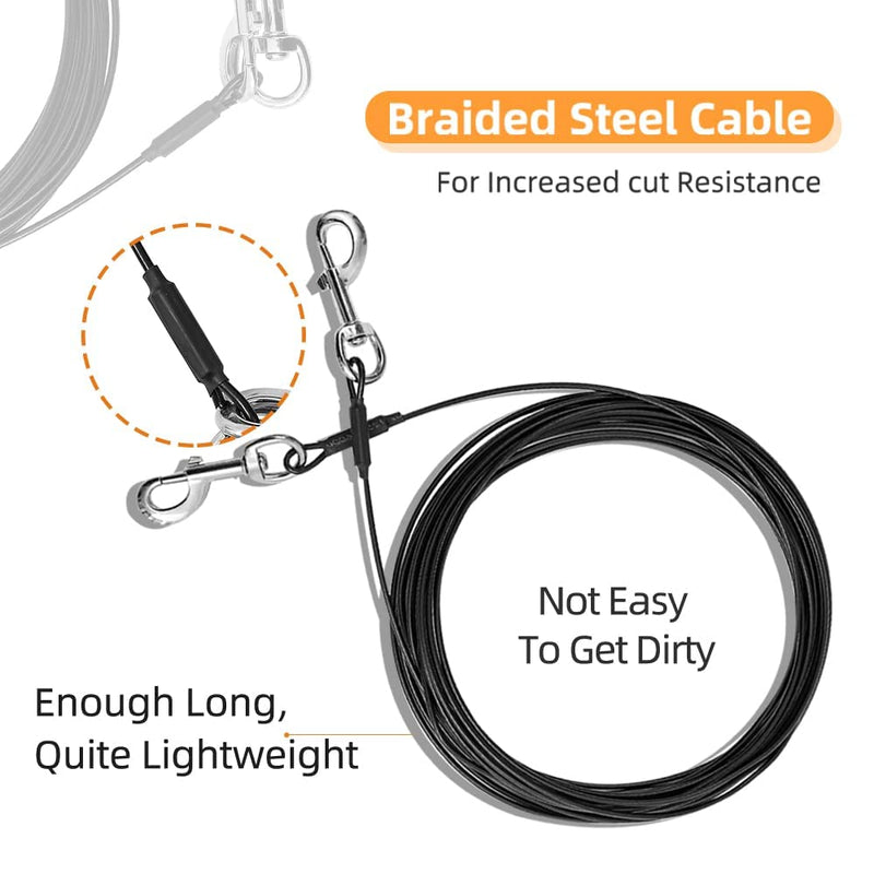 Mi Metty Dog Cable Tie-Out 10ft (3M) Chew-Proof Dog Leads for the Garden, Dog Lead for Large Dogs up to 253lbs, Dog Runner Tether Line for Outdoor Black 10ft (3M) - PawsPlanet Australia
