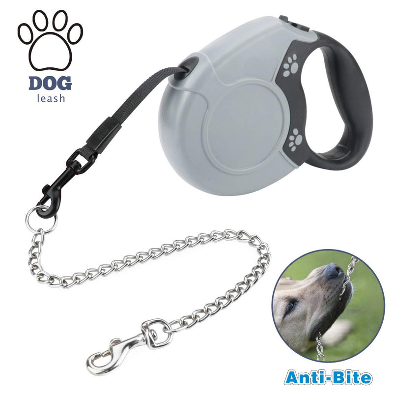 Idepet Heavy Duty Retractable Dog Leash for Small and Medium Dogs, Anti-Chewing Steel Chain Design,360°Tangle-Free,Break & Lock System,16ft Leash for Dog Walking L Grey - PawsPlanet Australia