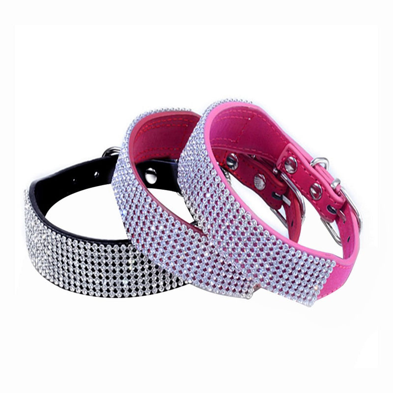 [Australia] - haoyueer Rhinestone Dog Collar, Bling Rhinestone Suede Leather Crystal Diamond Rhinestones Small Pet Cat Dog Puppy Collar M Hot Pink 
