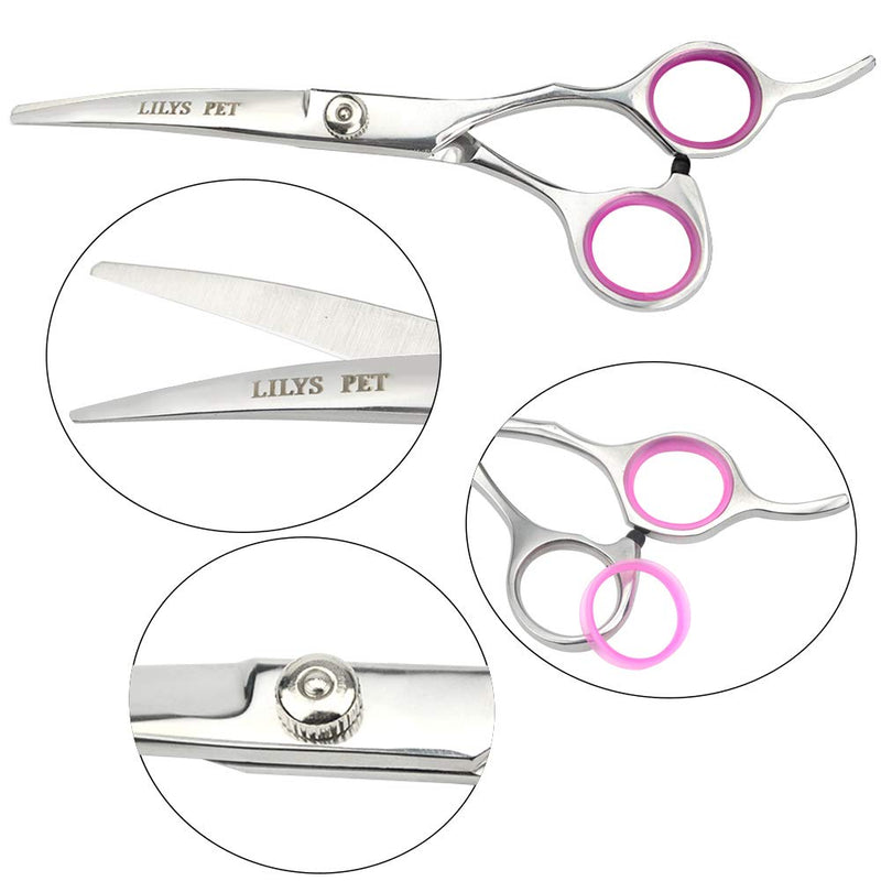 LILYS PET Professional PET Dog Grooming Scissors Suit,RED/Blue Ring, Cutting&Curved&Thinning Shears 6.0" - PawsPlanet Australia