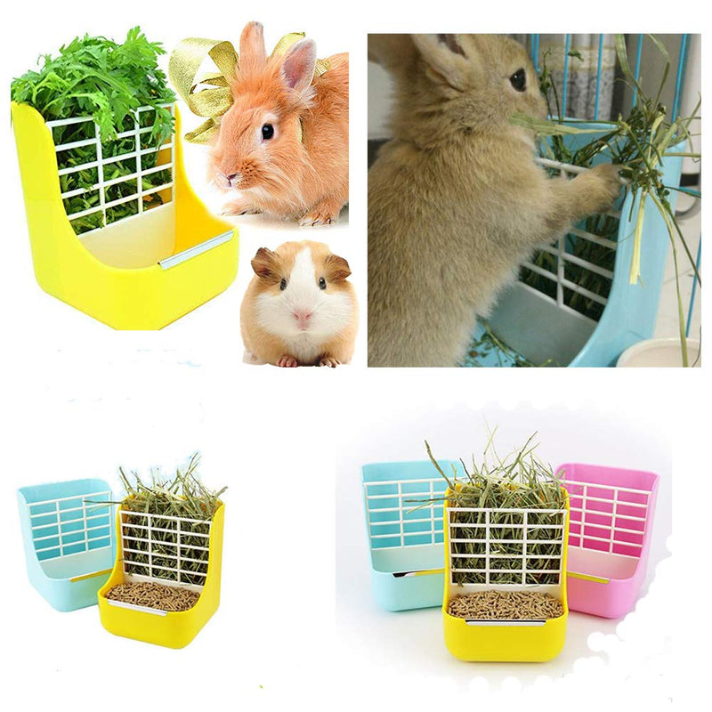 MINGZE Hay Food Bin Feeder for Rabbit Guinea Pig Chinchilla and Other Small Animals, 2 in 1 for Grass and Food (pink) pink - PawsPlanet Australia