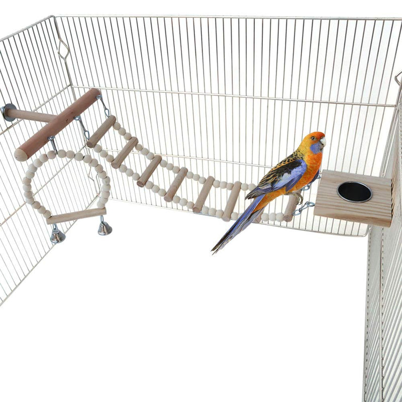 [Australia] - ZARYIEEO Bird Perches Cage Toys 4Pcs Set, Bird Cage Chewing Toys with Feeding Cups, Ladders, and Swings, Bird Wooden Play Gyms Stands for Green Cheeks, Parrots, Baby Lovebird, Dwarf Chinchilla 