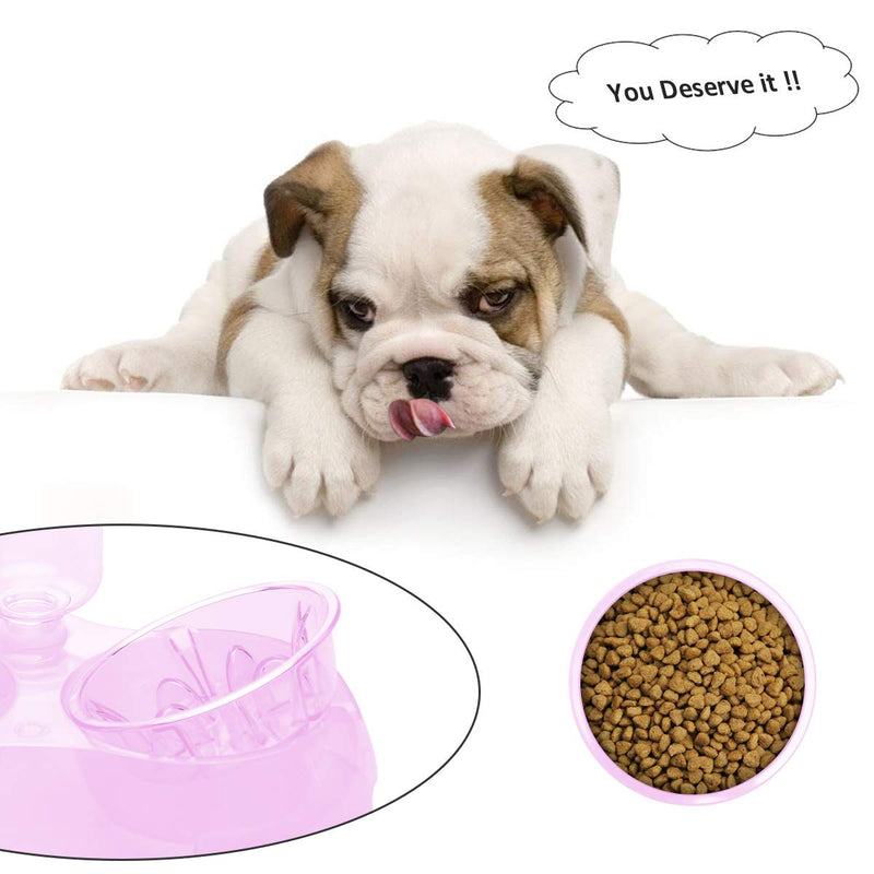 2 in 1 Pet Feeder Water Automatic Dispenser with Bottle, Dog Bowl Slow feeder, Dog Drinking Fountain Water Bowl for Dog Cat Puppy Kitty, Pet Food and Water Bowl set (Pink) Pink - PawsPlanet Australia