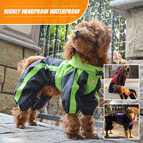 Lovelonglong Dog Hooded Raincoat, Small Dog Rain Jacket Poncho Waterproof Clothes with Hood Breathable 4 Feet Four Legs Rain Coats for Small Medium Large Pet Dogs Orange XS XS (Small Dog) - PawsPlanet Australia