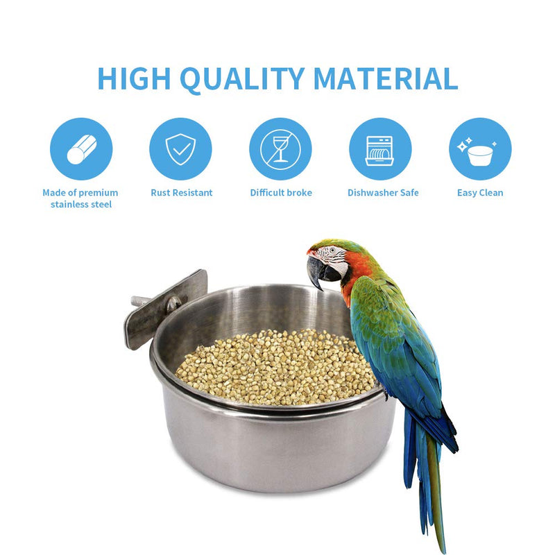 [Australia] - Bird Feeding Dish Cups,Parrot Feeding Bowl Clamp Holder,10-16oz Stainless Steel Coop Cups,Bird Cage Food & Water Bowl for Small Animal Parakeet Conure Cockatiels Budgie Chinchilla Lovebird 2-Pack 