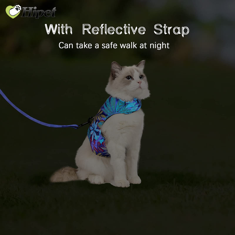 Cat Harness and Leash for Walking Escape Proof Air Mesh Fabric Holster Outdoor Walking Vest with Reflective Strips for Cute Cats and Small Dogs (L, Blue) L - PawsPlanet Australia