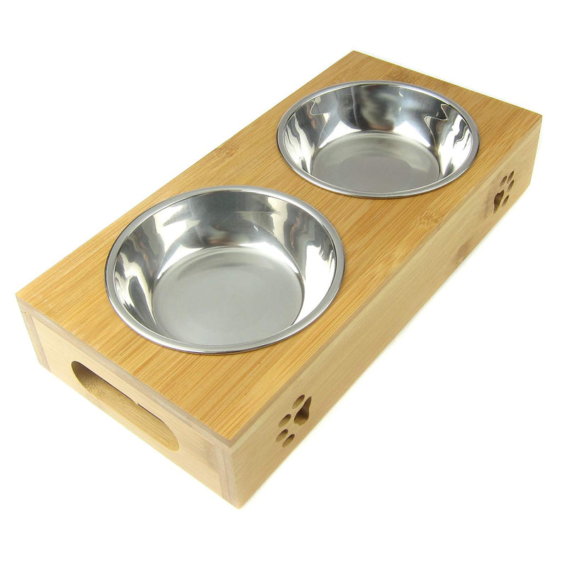 [Australia] - Alfie Pet - Kory Stainless Steel Double Bowl with Raised Bamboo Stand 