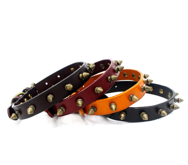 [Australia] - Kismaple Genuine Real Leather Classic Retro Adjustable Collar for Small Medium Large Dog Collar Studded Rivet Spike Anti-bite M Yellow 