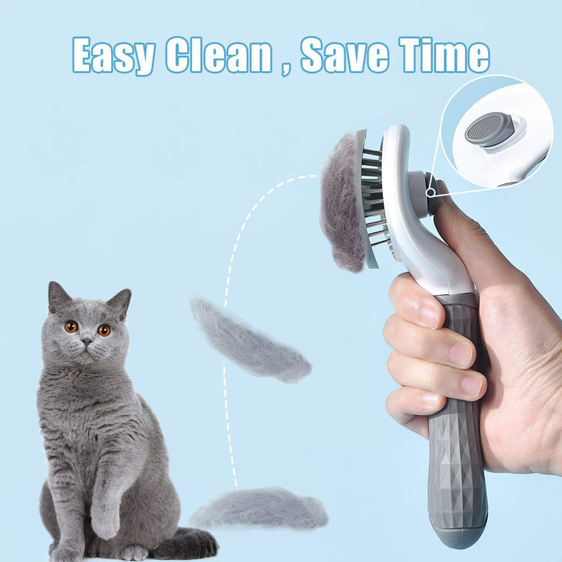 Cat Brush - Cat Shedding Brush with Self-Clean Eject Button - Cat Grooming Brush - Cat Massage Brush, Deshedding Tool for Short and Long Hair, Quick Release Button/Easy to Clean (Gray) Gray - PawsPlanet Australia