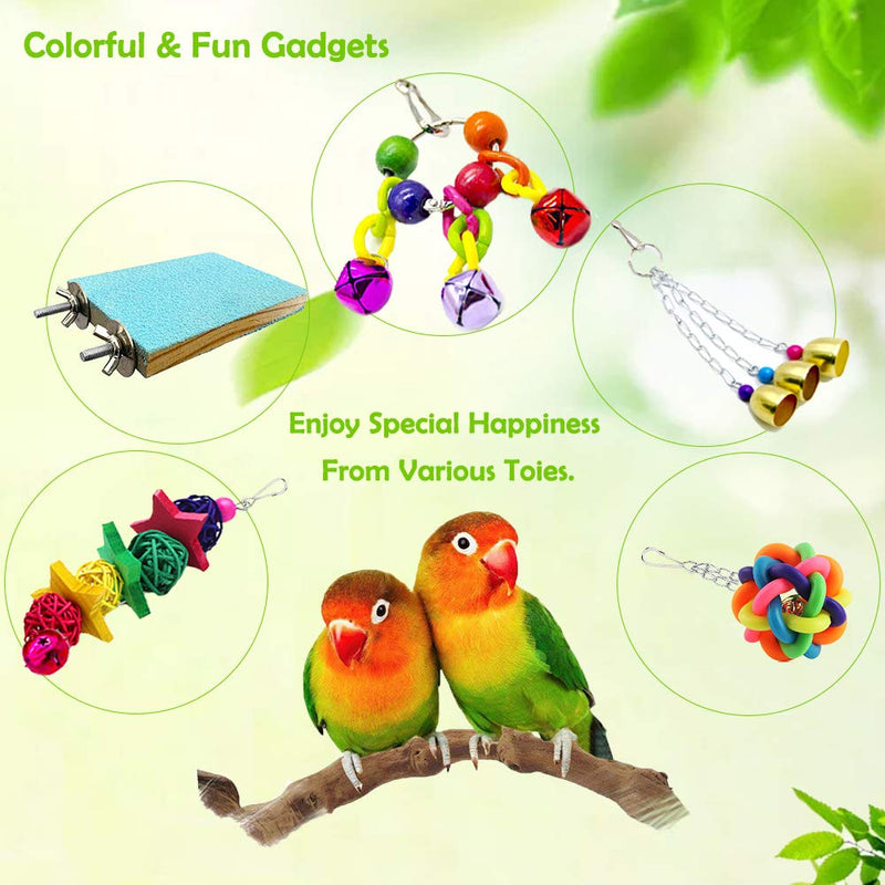 MERYSAN 8Pcs Bird Parrot Toys, Hanging Swing Chewing Perches with Bells Parrot Finch Toys, Hanging Cage Hammock Ladder Bell Toys for Small Parakeets Cockatiels, Conures, Macaws, Love Birds, Finches - PawsPlanet Australia