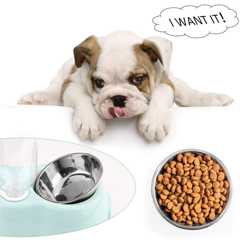 POOPHUNS Slowly Gravity Waterer, 2 in 1 Flowing Pet Water Dispenser with Stainless Steel Food Bowl, Double Water and Food Bowls for Small Pets with No Slip Base Non Tip Blue - PawsPlanet Australia