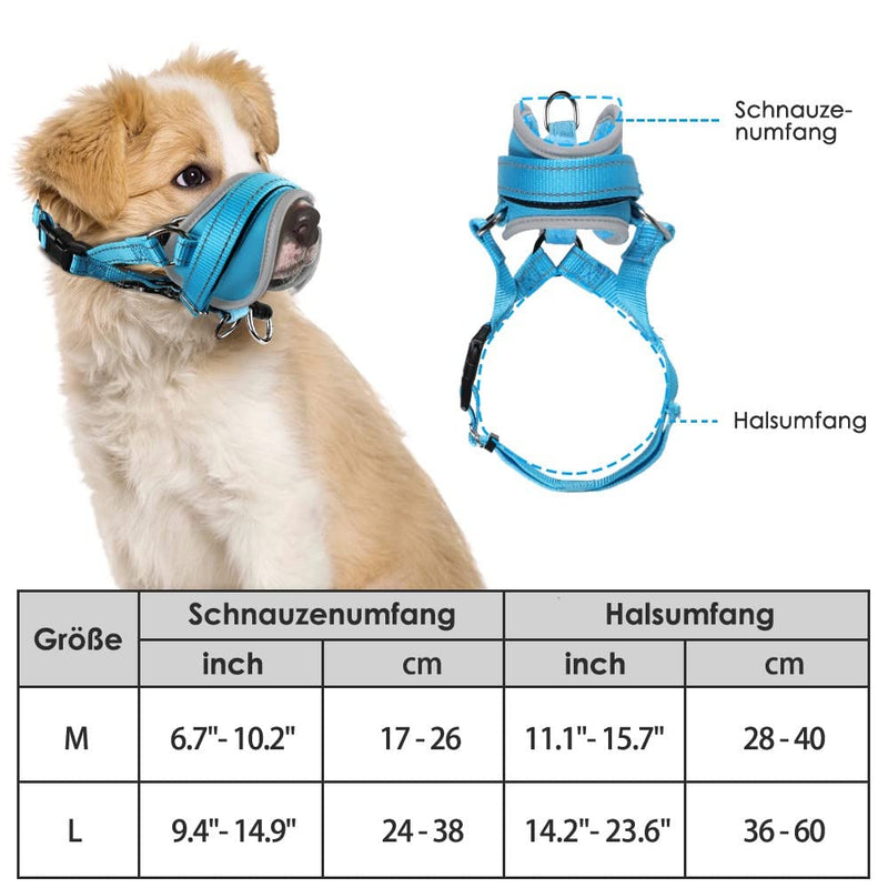 Nasjac Dog Muzzle, Soft Muzzle Medium Dogs to Prevent Biting Anti-Barking Stop Chewing Food Adjustable Dog Mouth Guard, Durable Small Large Dog Muzzles L Blue - PawsPlanet Australia