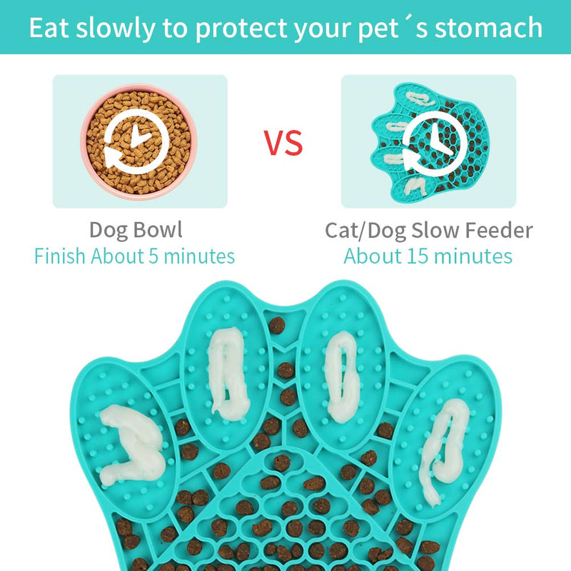 Pet Slow Feeder Lick Mat Paw-Shaped Slow Food Dispensing Treater, Dog Slow Food Bowl, Dog Cat Puzzle Feeder for Anxiety Relief, Peanut Butter Lick Pad-Promote Health for Dogs/Cats Blue 1 Count (Pack of 1) - PawsPlanet Australia