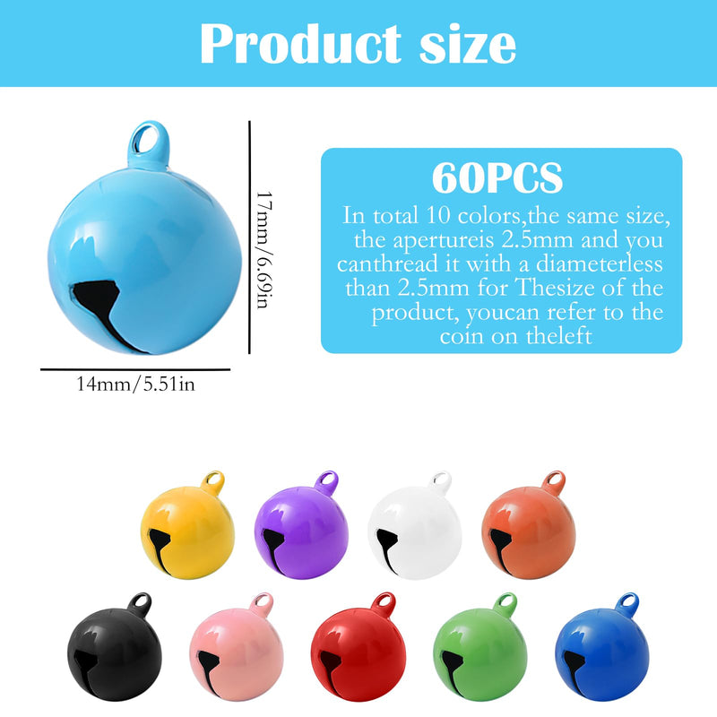 Pack of 60 bells, small bells for crafts, colorful small bells with eyelet, small bells, bell pendant Christmas for DIY jewelry, Christmas pet bells 14 mm - PawsPlanet Australia