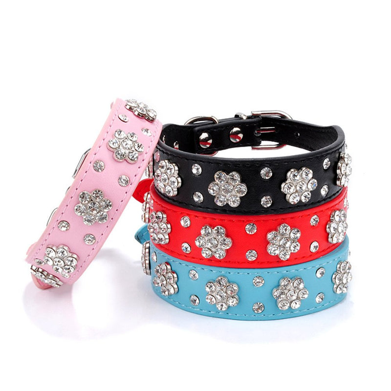 [Australia] - Gimilife Leather Dog Collar, Personalized Dog Cat Collar, Bling Collar, PU Leather Collar Black,Red,Pink and Blue, Male and Female, Five Adjustable Sizes,Small or Medium Dogs pink M 