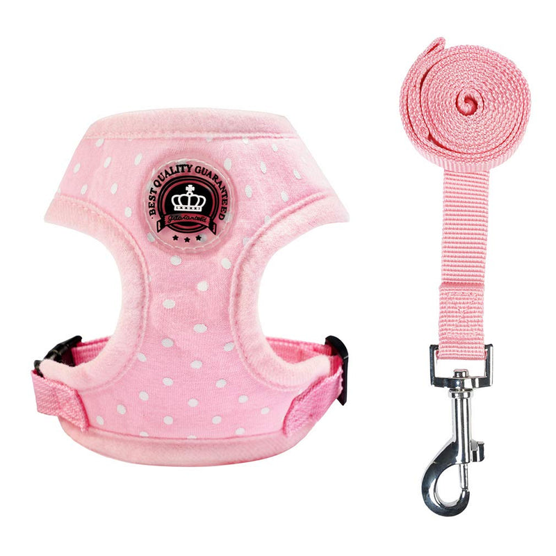 [Australia] - EXPAWLORER Soft Mesh Polka Dots Dog Harness with Matching Leash S 