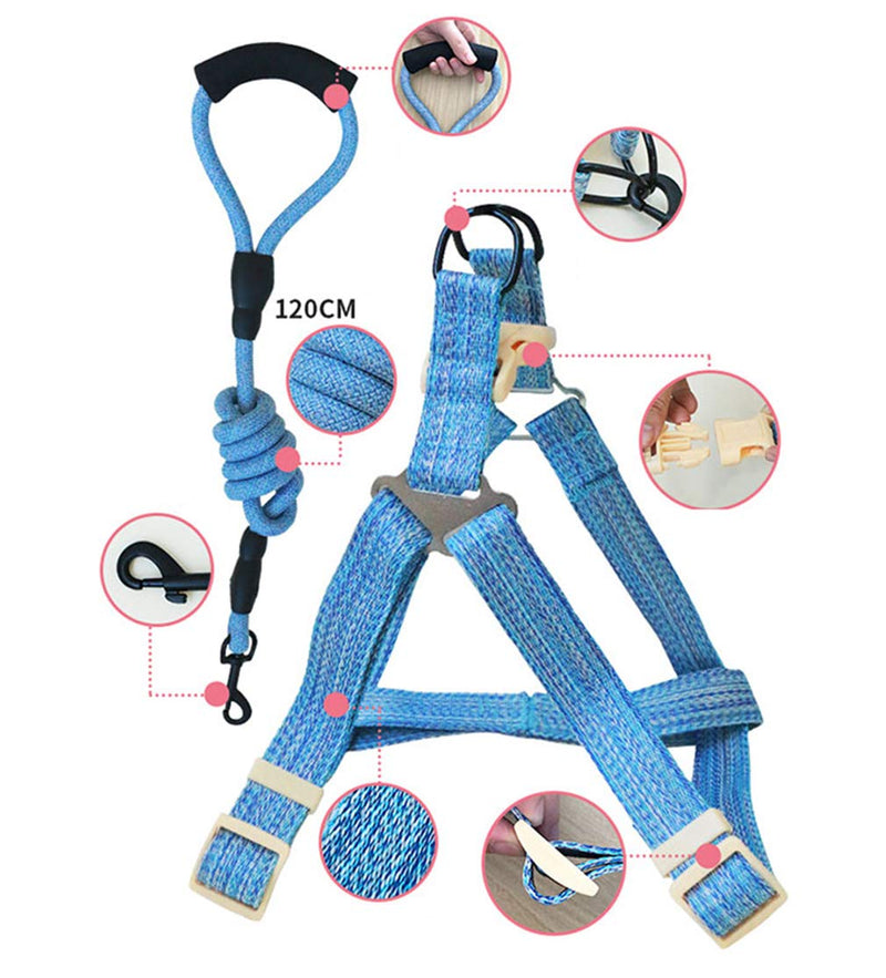 N / A Adjustable Dog Harness Classic Solid Color Leashes for Dogs No Pull Reflective Breathable Dog Leash Pet Vest Harness Set Large Blue - PawsPlanet Australia