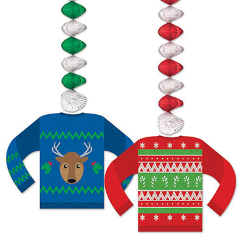Ugly Christmas Holiday Sweater Party Decoration Kit - Bundle Includes Ballot Box, Danglers, Satin Rosette, Banner, and 3-D Centerpieces - PawsPlanet Australia