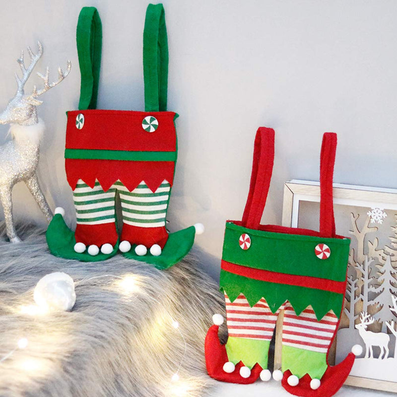 Tookie Christmas Candy Gift Bag, 6pcs Elf Foot Socks Candy Bags, Elf Pants Non Woven Treat Bags with Handle, Santa Candy Bags, Cutlery Supplies Practical for Christmas Decoration(Green) Green - PawsPlanet Australia