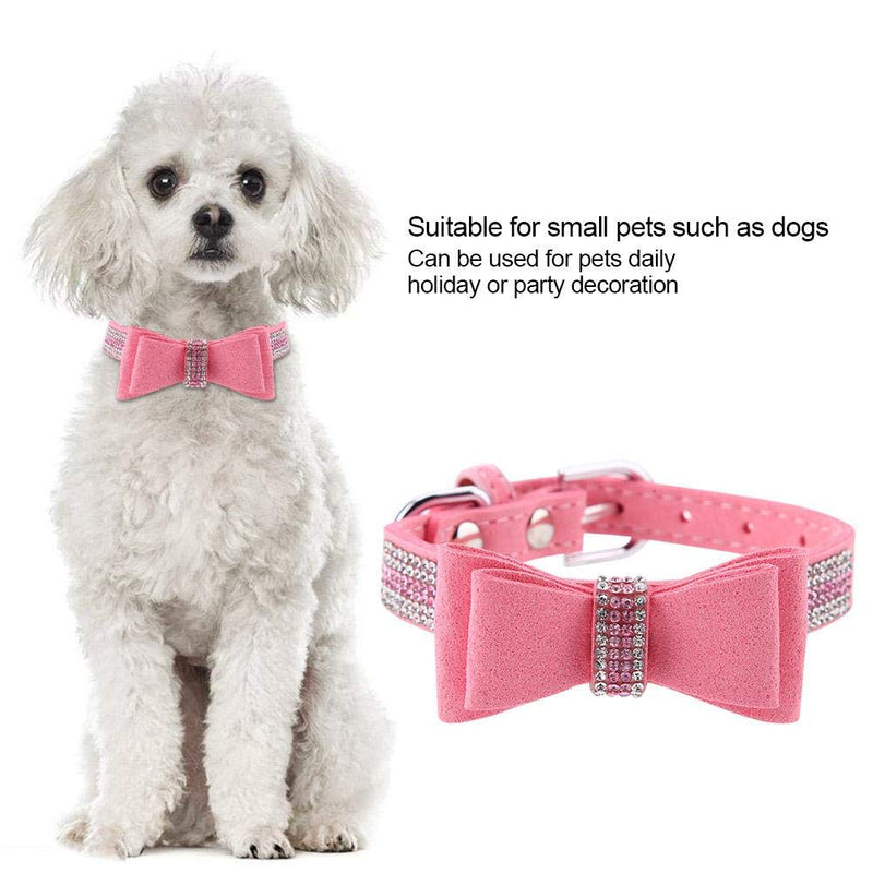 Dog Collar Pet Bow Tie Pet Necklace Dog Puppy & Cat Kitty Buckle Collar Adjustable Pink Buckle Rhinestones Pet Collar for Party Birthday Decor(M) M - PawsPlanet Australia