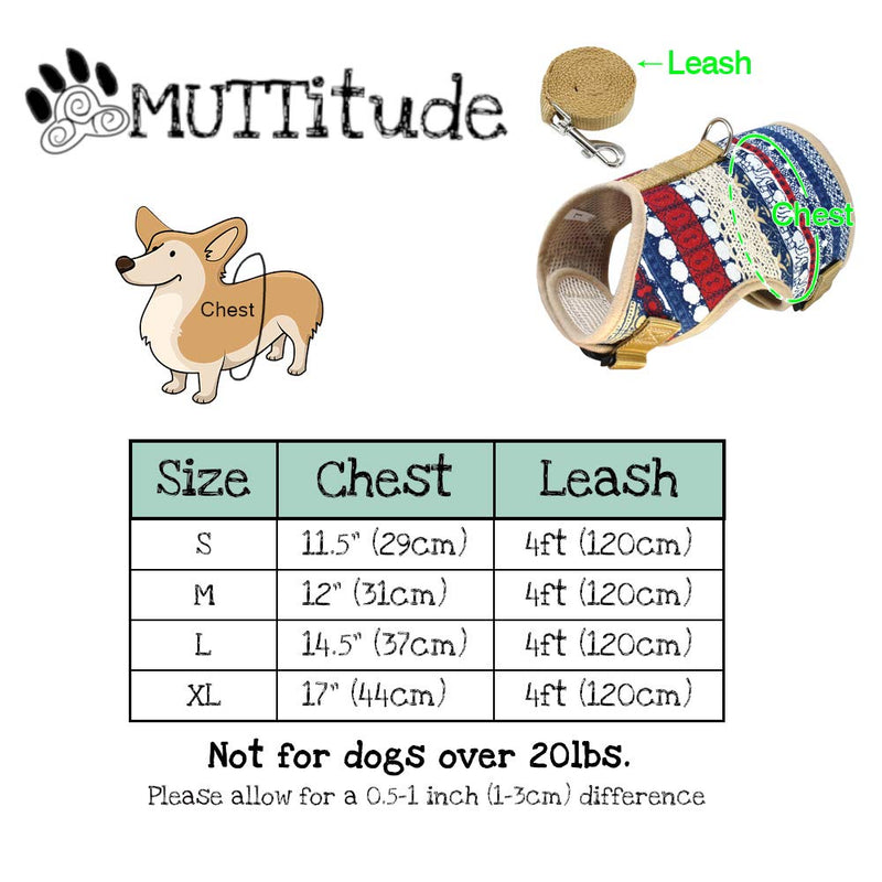 [Australia] - Muttitude Dog Harness & Leash Set for Small Breeds XL 12-18 lb, Chest 16-19” Goa 