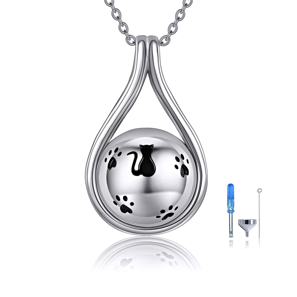 URONE Cat Paw Urn Necklace for Ashes 925 Sterling Silver Cat Ashes Necklace Pet Keepsake Cremation Jewelry for Women Cat Lovers - PawsPlanet Australia
