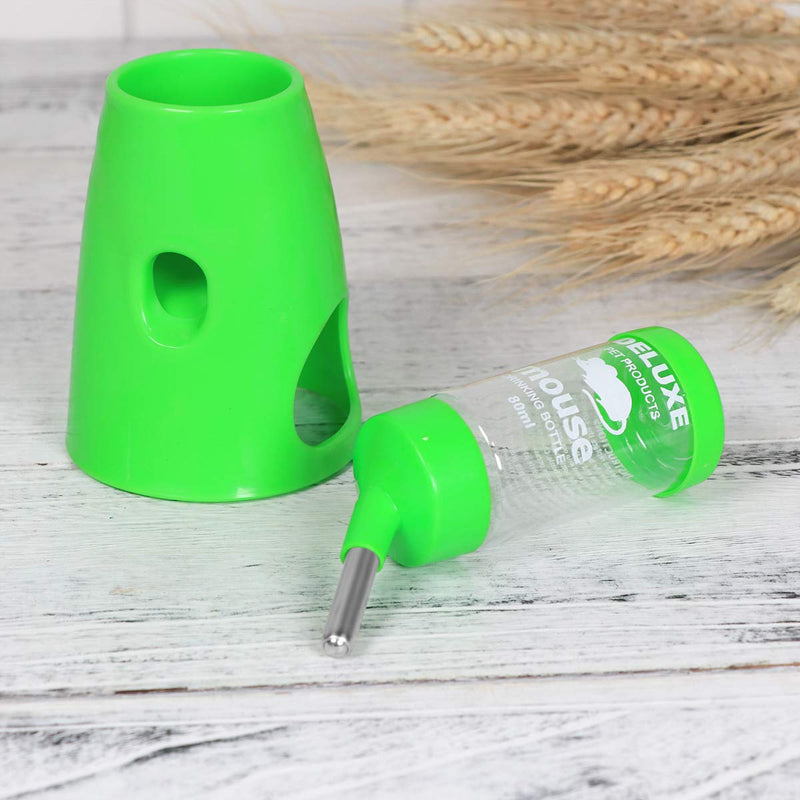 UEETEK Small Animal Hideout Drinking Dispenser Feeder 2 in 1 Water Bottle with Plastic Base Hut for Dwarf Hamster (Green) - PawsPlanet Australia