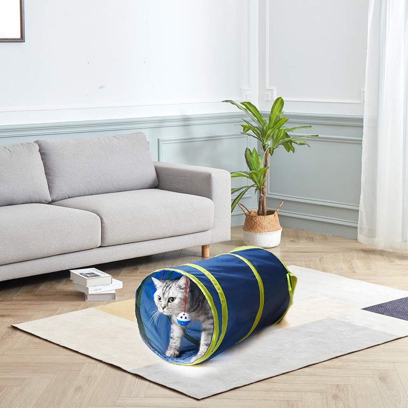 [Australia] - SunStyle Home Cat Tunnels for Indoor Cats 2/3 Way Play Toy Kitty Tunnel Peek Hole Toy with Ball for Cat Tube Fun for Rabbits Kittens and Dogs 2 Way 2pcs（Blue and Grey） 