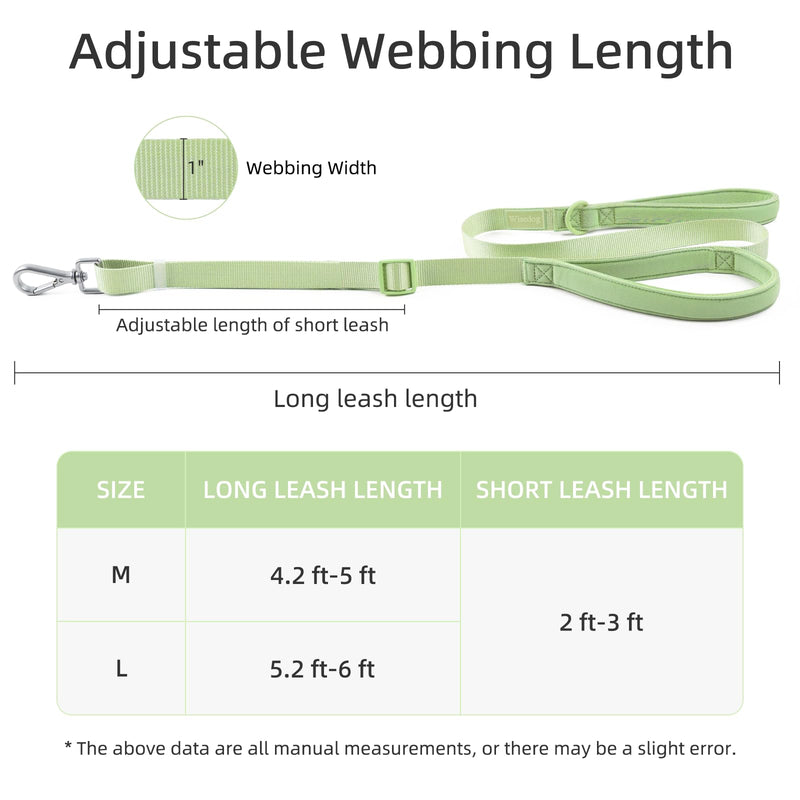 Wisedog Durable Two Handle Dog Leash: Dog Leash Heavy Duty with Dual Soft Padded Handles, Adjustable Length as Short Leash for Medium Large Dogs (Sage Green, M|4.2 ft-5 ft) Sage Green - PawsPlanet Australia