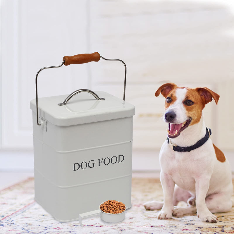 Dog treat food storage tin with lid and scoop included - white powder - carbon steel - pet food bin - storage canister tins - DogFood White Dog Food - PawsPlanet Australia