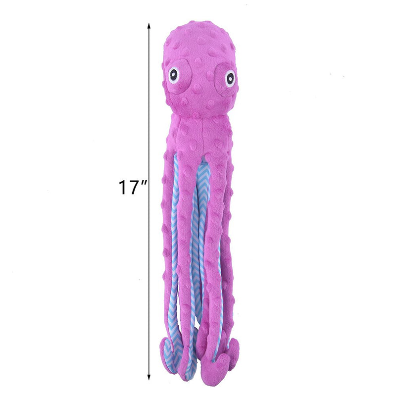 [Australia] - EXPAWLORER Best Squeaky Dog Plush Toys Pet Puppy Soft Treat Chew Toy Interactive for Small to Medium Breeds Dogs Cats Playing Octopus Design 17" Purple 