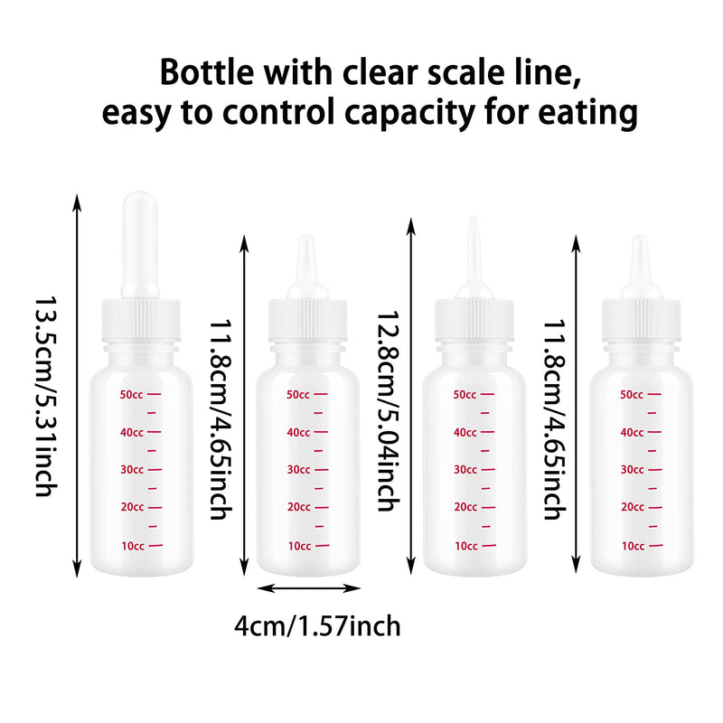 PUFEUOO 4Pcs 50ml Pet Feeding Bottle Kitten Puppy Feeding Bottles with Different Nipples for Newborn Animal Feeder - PawsPlanet Australia