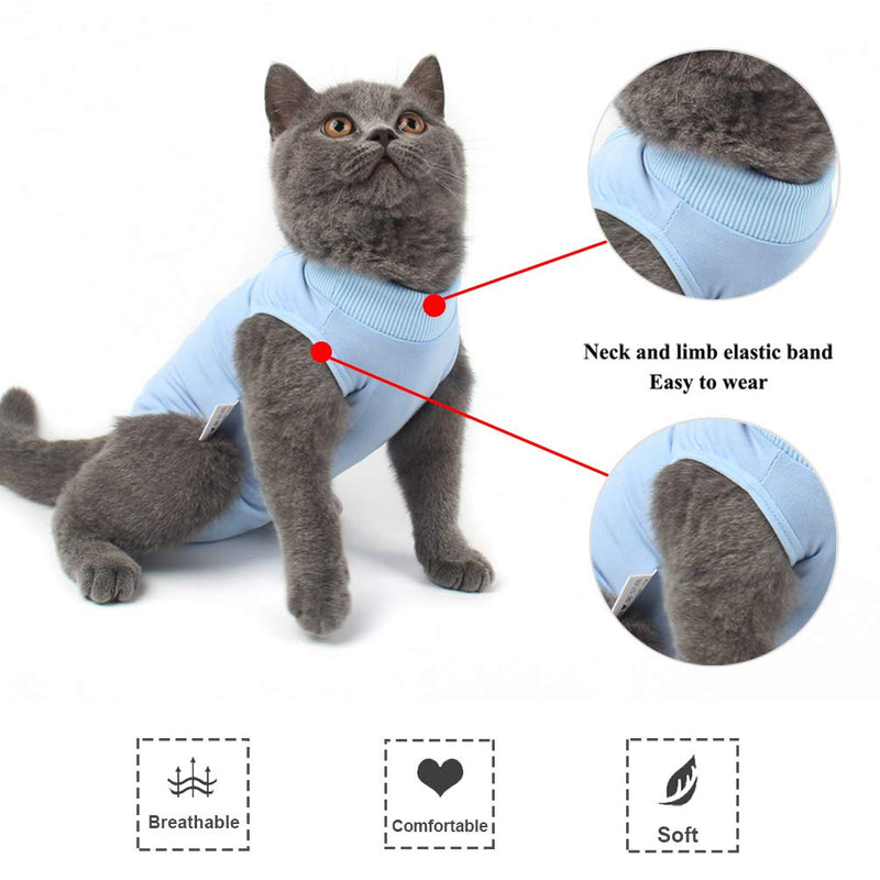 Due Felice Cat Professional Surgical Recovery Suit Small Dog Onesies for Abdominal Wounds Skin Diseases After Surgery Wear E-Collar Alternative, Home Indoor Pets Shirt Blue/L L - PawsPlanet Australia