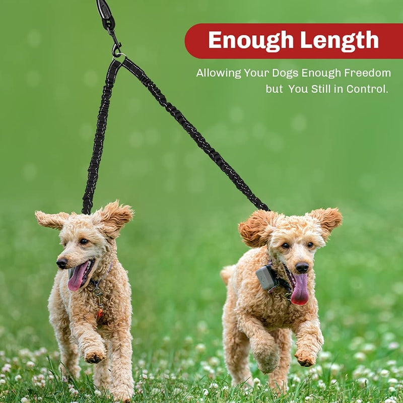 JOUEUYB Double Dog Leash, Comfortable Shock Absorbing Heavy Duty Bungee 360° Swivel No Tangle Walking Training Elastic Retractable Leash for Two Dogs, Dual Dog Leash for Small Medium Large Dogs - PawsPlanet Australia