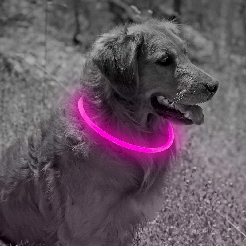 [Australia] - BSEEN LED Dog Collar - Cuttable Water Resistant Glowing Dog Collar Light Up, USB Rechargeable or Battery Powered Pet Necklace Loop for Dogs USB Rechargeable-70cm [L,Can be cuttable] Candy Pink 