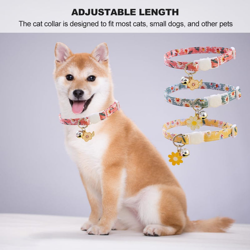 DELITLS 3pcs Reflective Cat Collars with Bell Cotton Breakaway Practical Soft Adjustable Safety Quick Release Cat Collar(Size:3pcs) - PawsPlanet Australia
