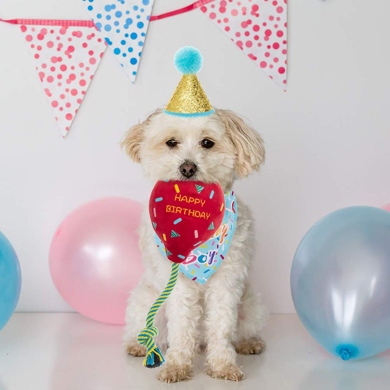 Dog Birthday Bandana Hat Balloon Plush Toy Set, Cute Pet Happy Birthday Accessory Puppy Chew Toy for Dogs Cats Puppies Light Blue - PawsPlanet Australia