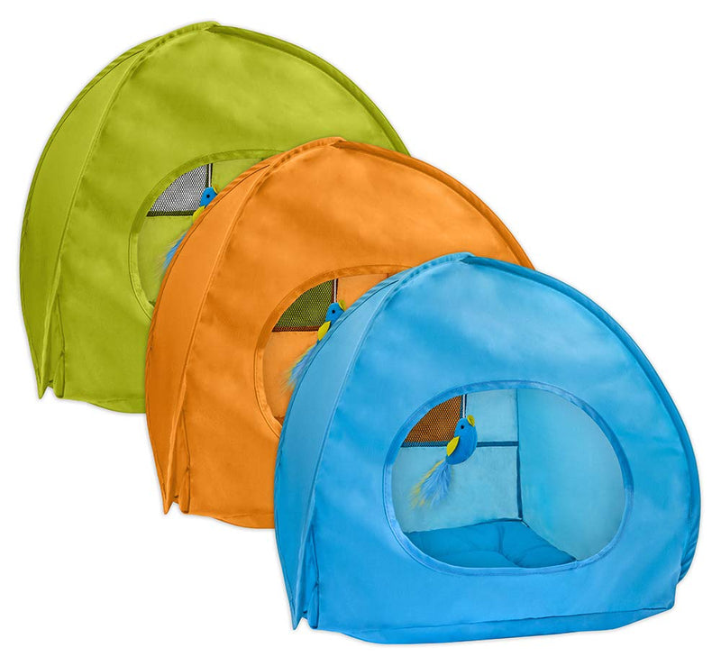 [Australia] - RUFFIN' IT Pop Up Cat Tent with Cushion & Bird Swat Toy, Blue, Green & Orange Assorted 