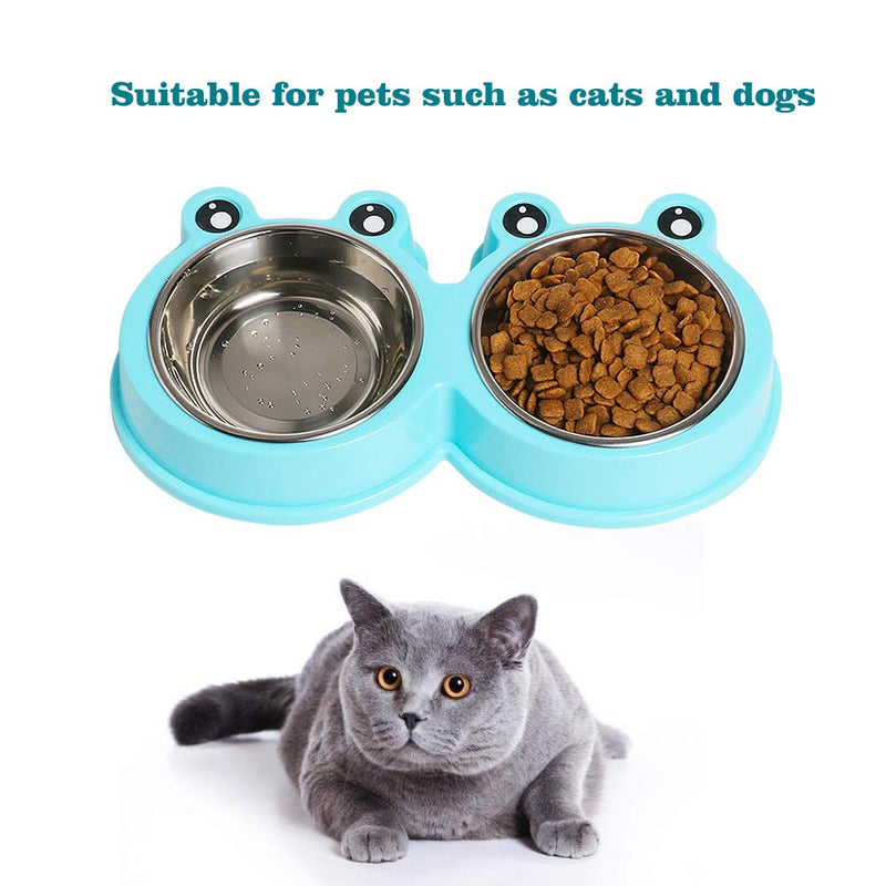 Double Dog Cat Bowls Premium Stainless Steel Pet Bowls with No-Slip Stainless Steel Cute Modeling Pet Food Water for Feeder Dogs Cats Rabbit and Pets 1.Sky Blue - PawsPlanet Australia