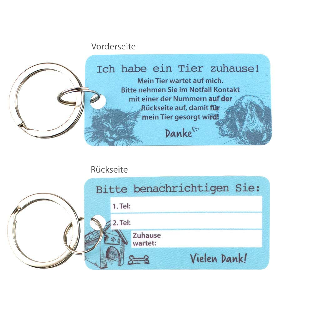 2x pet emergency card made of high-quality PVC to protect your pets when you are away - Emergency Card - blue with key ring - PawsPlanet Australia