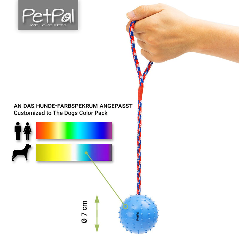 PetPäl Dog Ball with Rope - Throwing Game Ball for Dogs with Cord - Ø 7cm - Natural Rubber Dogs Chewing Toy Blue_Ball_with_rope - PawsPlanet Australia