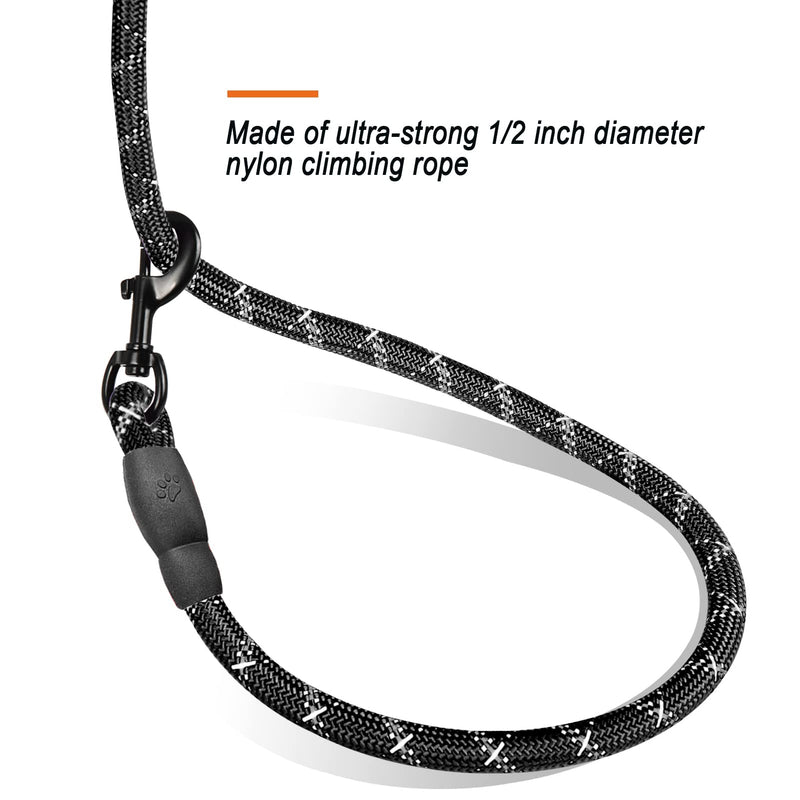 BARKBAY Dog leashes for Large Dogs Rope Leash Heavy Duty Dog Leash with Comfortable Padded Handle and Highly Reflective Threads 5 FT for Small Medium Large Dogs 5 Feet Black - PawsPlanet Australia