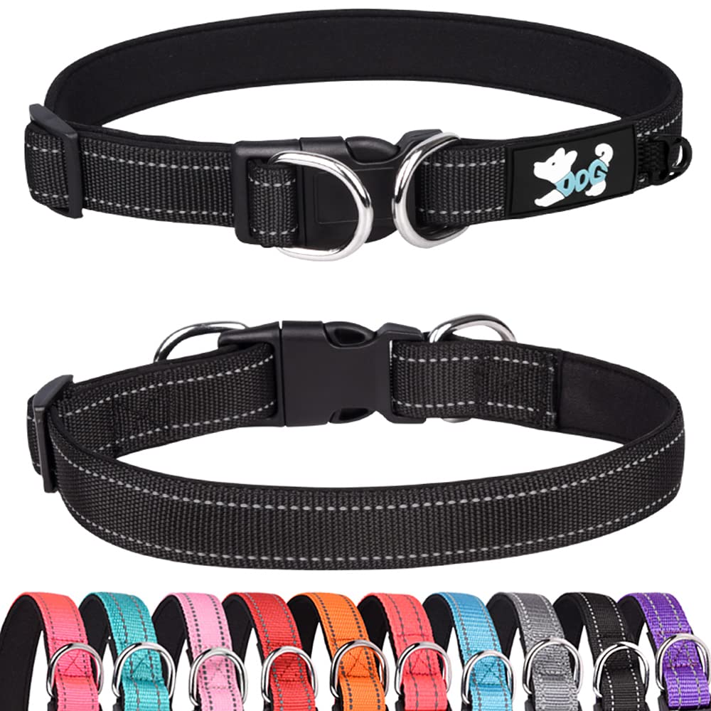 Haoyueer Padded Dog Collar Reflective Dog Collars for Small, Medium and Large Dogs Comfortable Soft Neoprene Adjustable Basic Dog Collars (M, Black) M - PawsPlanet Australia