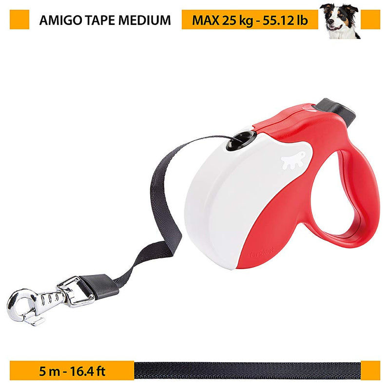 Ferplast dog leash for medium-sized dogs, retractable leash for dogs AMIGO TAPE M, extendable webbing, 5 m, max. 25 kg, black - PawsPlanet Australia