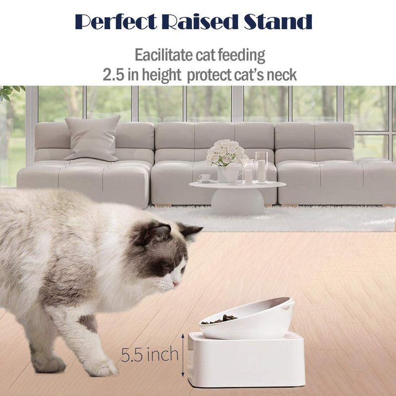 Companet Cat Dog Automatic Water and Food Bowls,Tilted Cat Food Bowl Water Food Bowl Double 0-15°Adjustable Tilted Water and Food Bowl Set,Raised Pet Bowl for Cats or Small Dogs White - PawsPlanet Australia