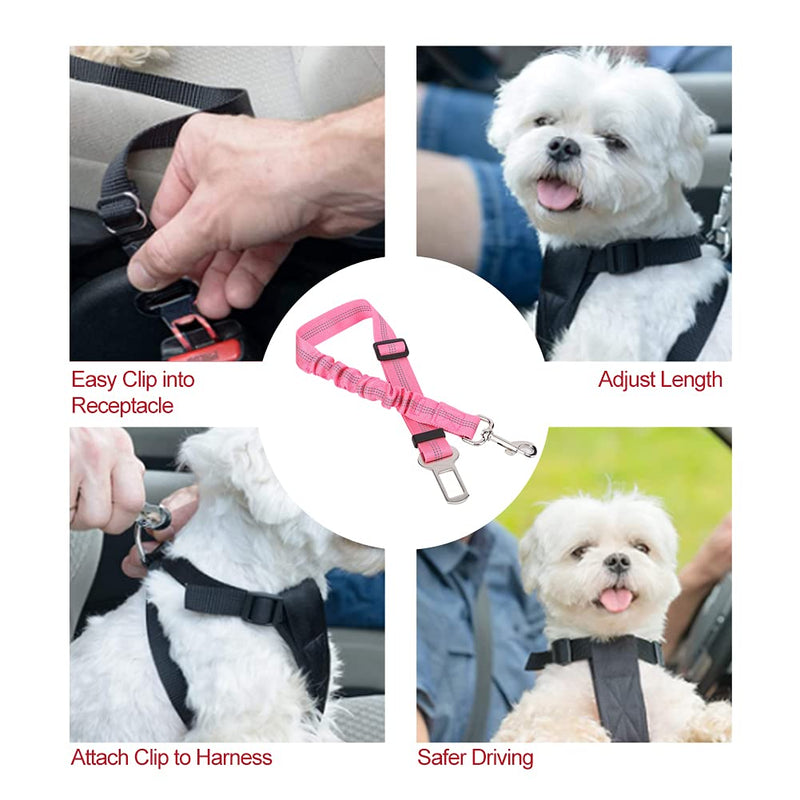 Dog SeatBelt Adjustable Dog Car Seatbelts Reflective Elastic Pet SeatBelt Harness Lead Leash Rope for Dogs Cats and Pets(Pink) Pink - PawsPlanet Australia