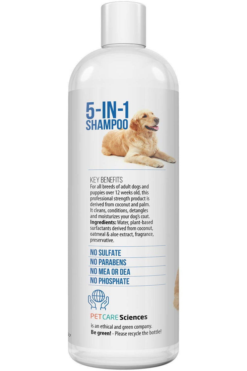 [Australia] - PET CARE Sciences Dog Shampoo, Naturally Derived Dog and Puppy Shampoo and Conditioner, 5 in 1 Formula with Coconut, Aloe and Oatmeal, Tear Free Dog Shampoo for Sensitive Skin, Made in The USA 16 Fl Oz 